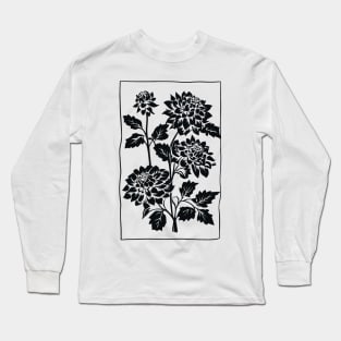Black Dahlia Flowers Block Print Long Sleeve T-Shirt